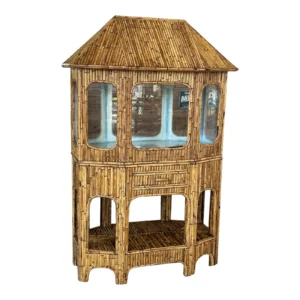 1950’s Coastal Asian Pagoda Split Bamboo Terrarium Display Cabinet