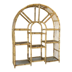 1970’s Coastal Boho Bamboo Arch Etagere Bookcase