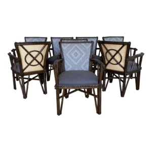 1990’s McGuire Rustic Faux Bois Rattan Target Back Dining Chairs-Set of Four