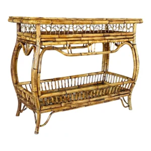 Mid-20th Century Restored Rattan Fretwork Chippendale Style Console Table