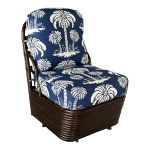 Coastal Regency Braxton Culler Stacked Rattan Swivel Thiabut Upholstered Slipper Chair