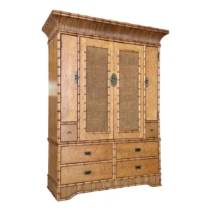 Coastal Regency Faux Bamboo and Cane Armoire by Miller Yee Fong for Ficks Reed