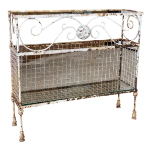 Early 20th Century French Wrought Iron Console With Glass Shelves and Acanthus Motif