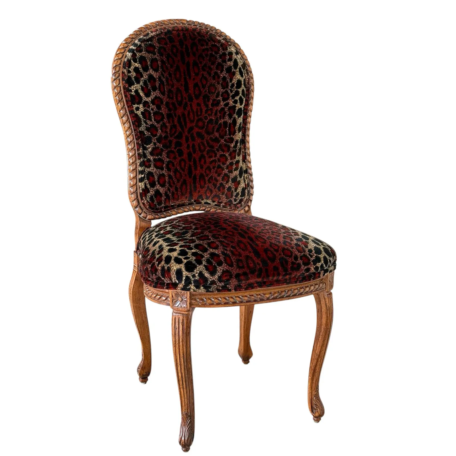 Jeffco Furniture Carved Wood Side Chair With Leopard Print Upholstery