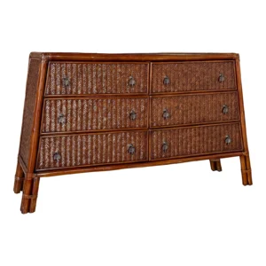 Late-20th Century British Colonial Style Six-Drawer Rattan Dresser