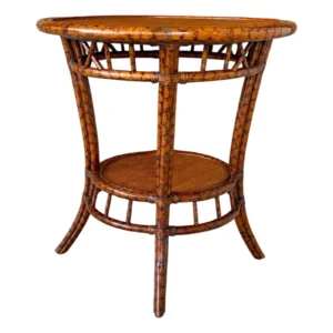 Late 20th Century British Colonial Tortoise Rattan & Cane Round Center Table by PTMC
