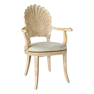 Mid-20th Century Carved Wood Venetian Shell Grotto Style Armchair With Original Velvet Upholstery