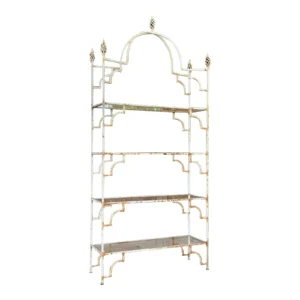 Mid-20th Century Organic Modern Moroccan Style Rustic Iron Etagere With Glass Shelves
