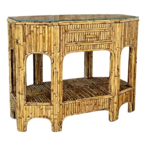 Mid-20th Century Organic Modern Restored Split Rattan Console Table With Custom Hand-Applied Top