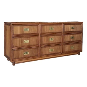 Mid-20th Century Regency Campaign Reed Wood Nine Drawer Dresser Sideboard