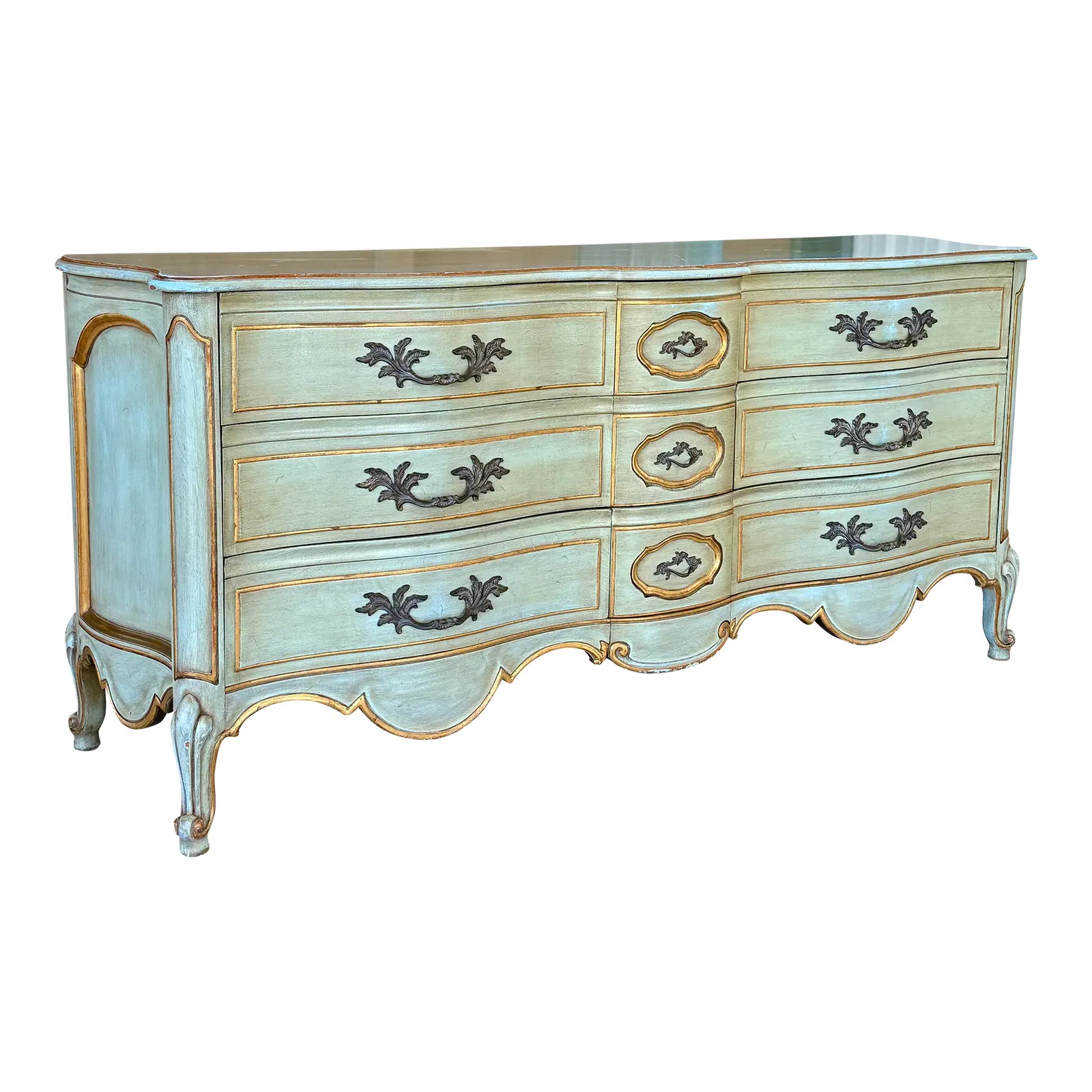 Mid-20th Century Regency French Provincial Nine-Drawer Dresser by Karges