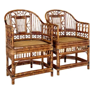 Mid-20th Century Restored Coastal Brighton Pavilion Bamboo Cane Side Chairs-Pair