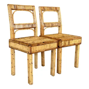 Pair of Mid-20th Century Organic Modern Refinished Split Rattan Side Chairs