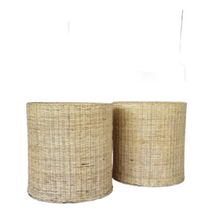 Pair of Monumental Coastal Organic Modern Rattan Weave Dining Table Bases by Wicker Works