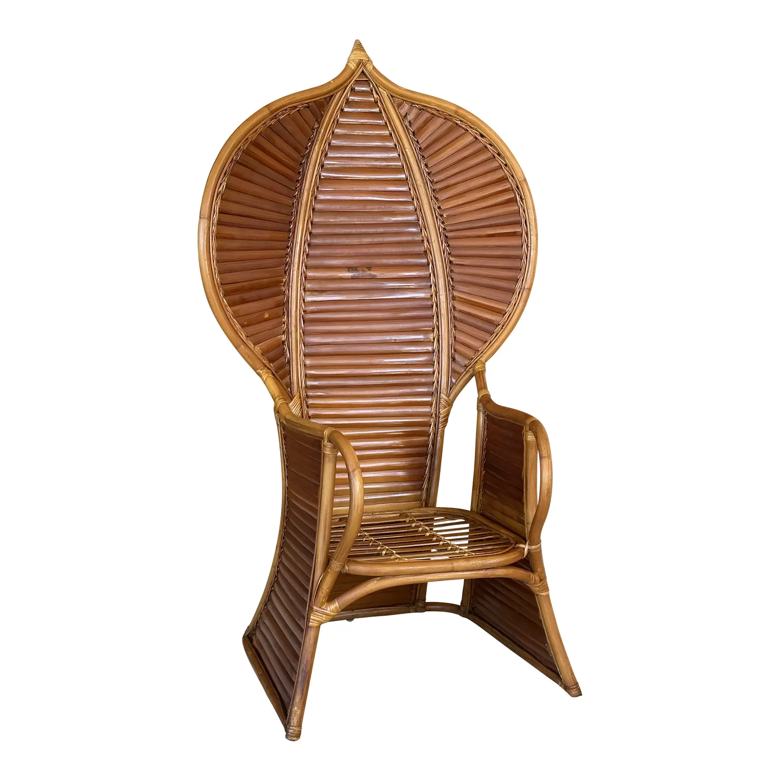 Vintage Coastal Boho Cobra Peacock Rattan Side Chair