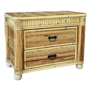 Vintage Coastal Organic Modern Pencil Reed Rattan Two Drawer Chest Nightstand