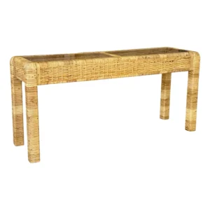 Vintage Coastal Organic Modern Rattan Wrapped Console Table in the Manner of Billy Baldwin