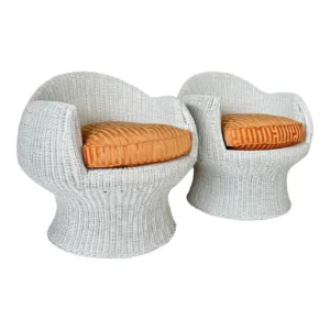 Vintage Sculptural Wicker Barrel Egg Pod Chairs in the Manner of Eero Aarnio