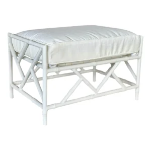White Faux Bamboo Fretwork Aluminum Ottoman by Celerie Kemble